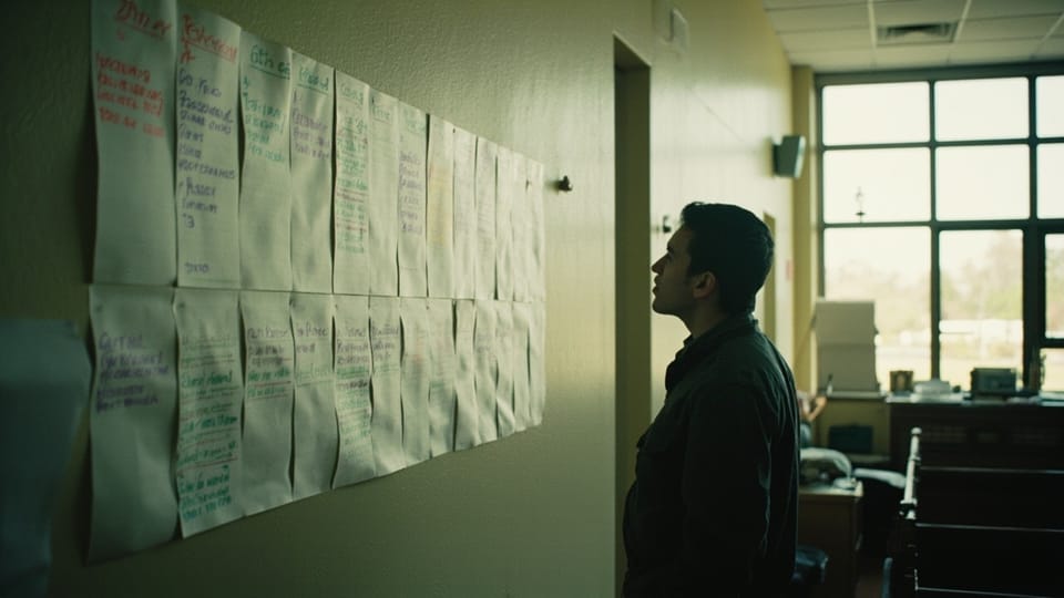 A wall year-planner in a church office marked up in coloured pen