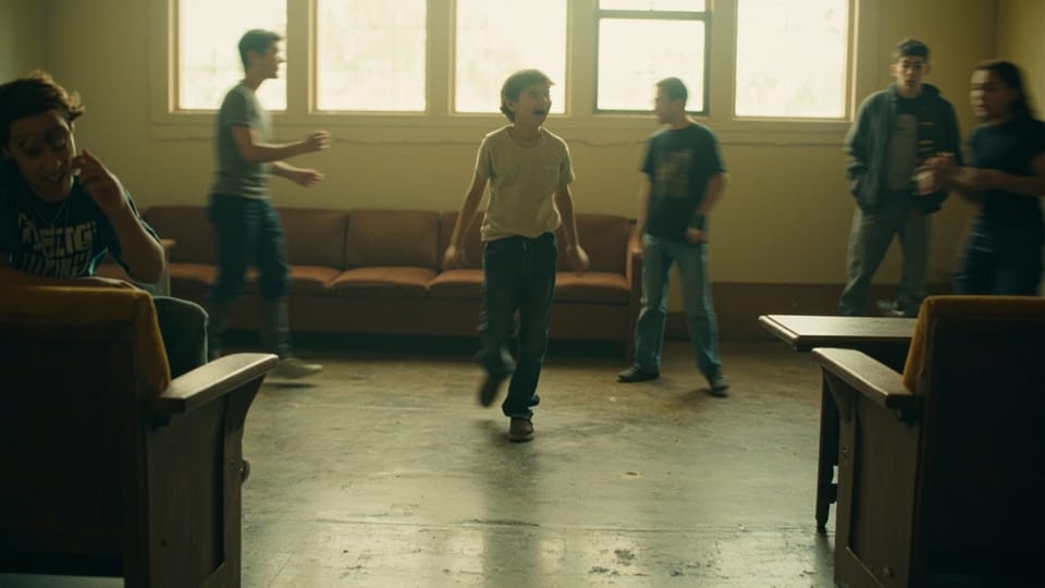 Teenagers playing a game in a church youth room