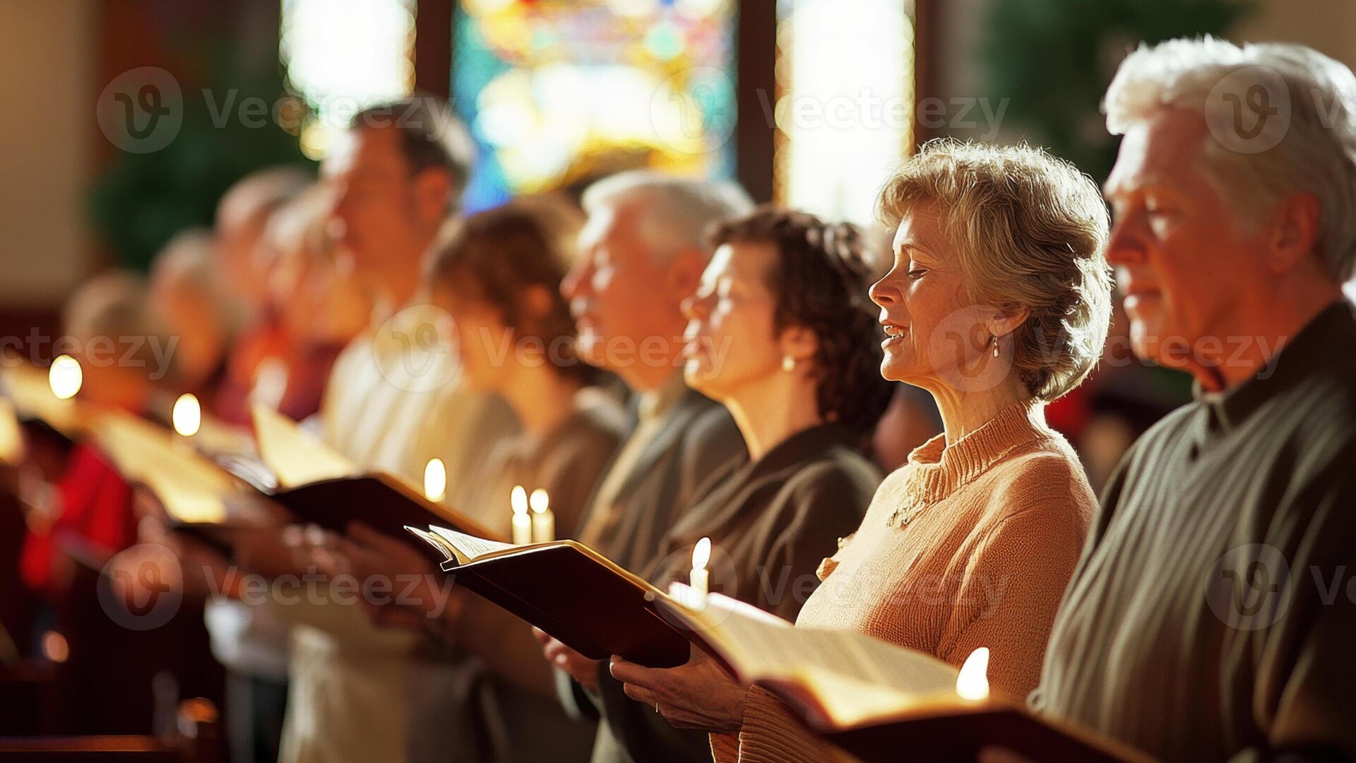 Congregation gathered for worship under soft nave light